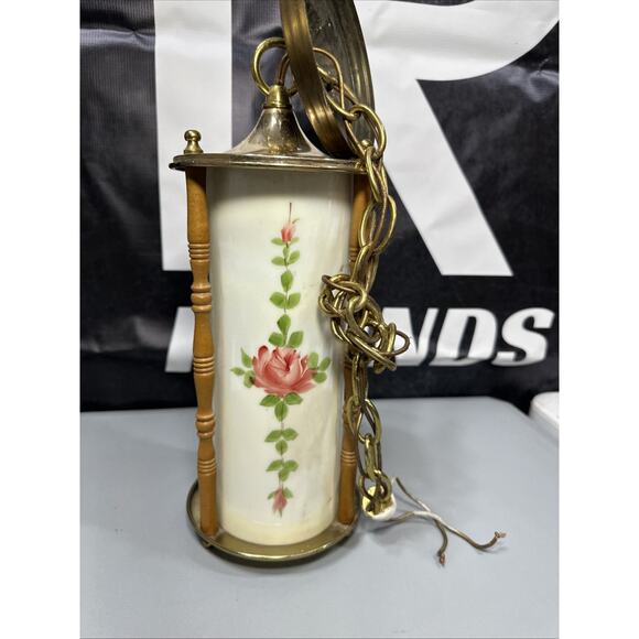 Vintage Hand Painted Glass Hanging Lamp - Picture 3 of 8